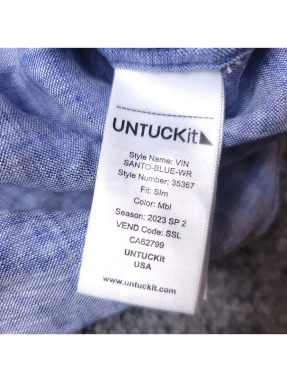 UNTUCKit Santo Linen Shirt Mens L Large Slim Blue Button Long Sleeve